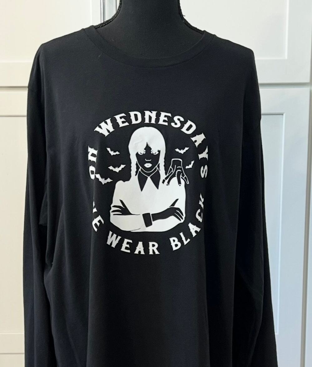 Wednesday Addams ON WEDNESDAYS  WE WEAR BLACK Long-Sleeve T-Shirt Plus Size 2XL